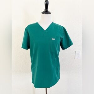 FIGS Scrub Top XS Hunter Green V-Neck Technical Collection Single Pocket